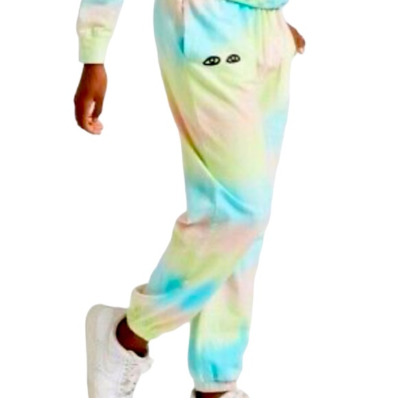 New Clare V x Anthropologie Eyes XS Tie-Dye Pastel Pink Yellow Fleece Joggers - Picture 1 of 5